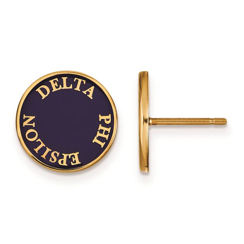 14k Plated Silver Delta Phi Epsilon Enamel Disc Post Earrings